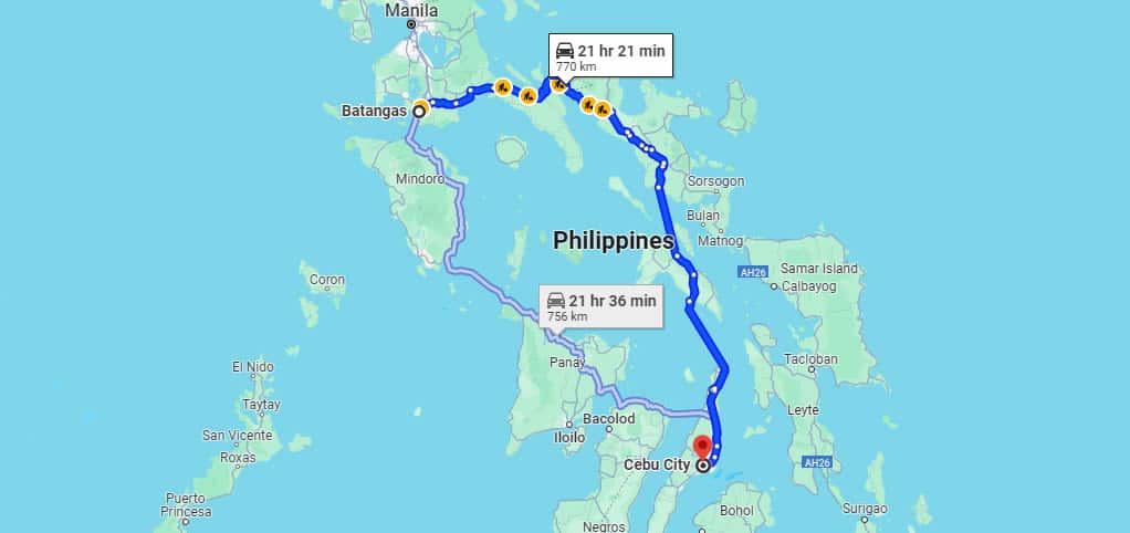 Batangas to Cebu Distance