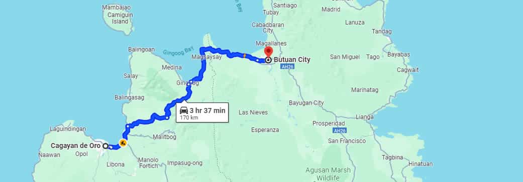 Cagayan de Oro to Butuan distance